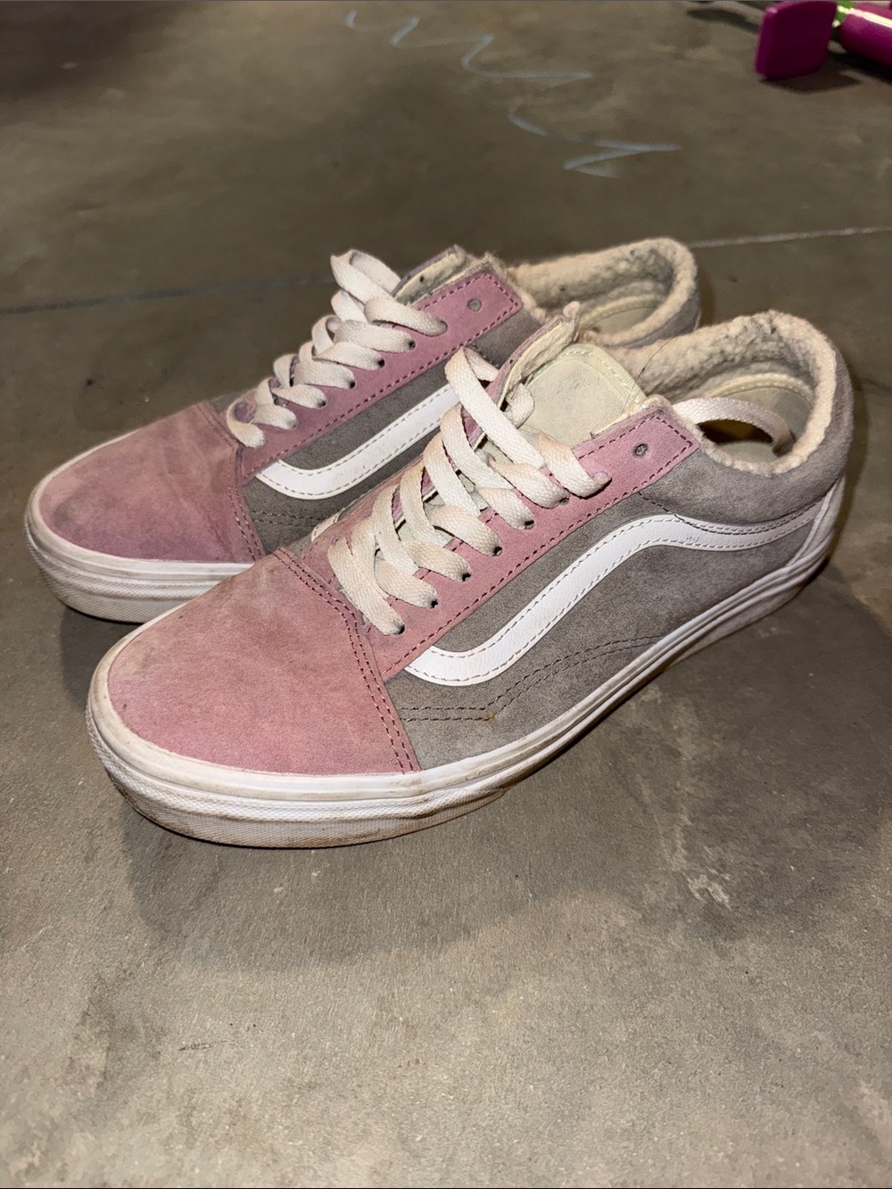 Vans Two-Tone Suede & Leather Low-Top Sneakers in Pink, Gray & White